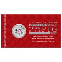 2019 Australian Lunar Series II Year of the Pig 1/4 oz Silver Uncirculated Perth Mint Coin in Card