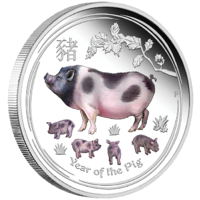 2019 Australian Lunar Series II: Year of the Pig 1 oz Silver Coloured Proof Perth Mint image