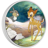 2022 Disney Bambi 80th Anniversary Bambi & Thumper 1oz Silver Proof Coloured NZ Mint Presentation Case & COA image