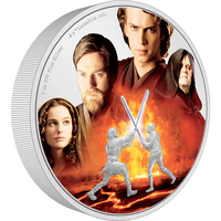 2022 Star Wars Battle Scenes Anakin vs Obi-Wan 3oz Silver Coloured Proof NZ Mint Presentation Case & COA image