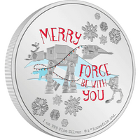 2022 Star Wars Season's Greetings 1oz Silver Coloured Proof NZ Mint Christmas Presentation Case & COA image