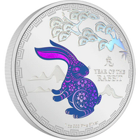 2023 Lunar Series Year of the Rabbit 1oz Silver Proof Coloured NZ Mint Presentation Case & COA image
