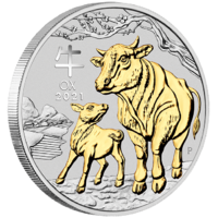 2021 Australian Lunar Series III Year of the Ox 1oz Silver Gilded Perth Mint Presentation Case & COA