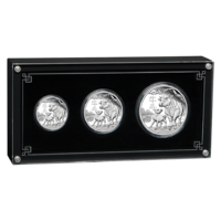 2021 Australian Lunar Series III Year of the Ox Three Coin Set 2oz, 1oz, 1/2oz Silver Proof Perth Mint Presentation Case & COA image