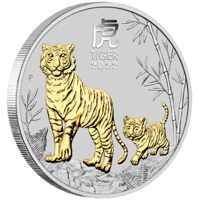2022 Australian Lunar Series III Year of the Tiger 1oz Silver Gilded Perth Mint Presentation Case & COA
