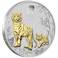 2022 Australian Lunar Series III Year of the Tiger 1oz Silver Gilded Perth Mint Presentation Case & COA image