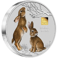 2023 Australian Lunar Series III Year of the Rabbit 1kg Silver Coloured with Gold Privy Mark Presentation Case & COA image
