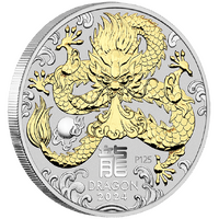 2024 Australian Lunar Series III Year of the Dragon 1oz Silver Gilded Perth Mint Coin in Capsule