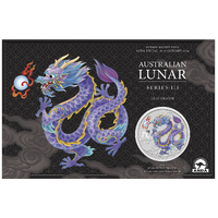 2024 Australian Lunar Series III ANDA Sydney Money Expo Year of the Lilac Dragon 1oz Silver Coloured Perth Mint Coin in card, front