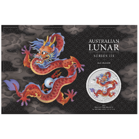 2024 Australian Lunar Series III Year of the Dragon - Red Dragon 1oz Silver Coloured Perth Mint Coin in Card