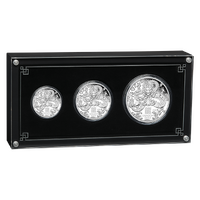 2024 Australian Lunar Series III Year of the Dragon Three Coin Set 2oz, 1oz, 1/2oz Silver Proof Perth Mint Presentation Case & COA