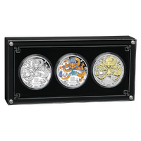 2024 Australian Lunar Series III Year of the Dragon 1oz Silver Trio Proof, Coloured, Gilded Perth Mint Presentation Case & COA