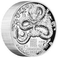 2024 Australian Lunar Series III Year of the Dragon 5oz Silver Proof High Relief Perth Mint Presentation Case & COA