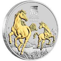 2026 Australian Lunar Series III Year of the Horse 1oz Silver Gilded Perth Mint - IN CAPSULE ONLY - with certificate, front