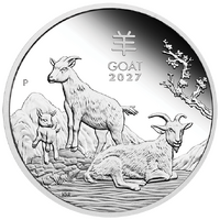 2027 Australian Lunar Series III Year of the Goat 1oz Silver Proof $1 Perth Mint Presentation Case & COA, front
