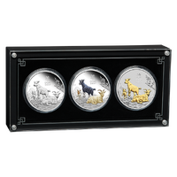 2027 Australian Lunar Series III Year of the Goat Silver Trio Set Perth Mint Presentation Case & COA, front
