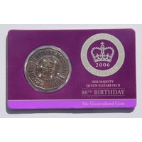 2006 Royal Collection: Her Majesty Queen Elizabeth II - 80th Birthday Uncirculated 50c RAMint Coin in Card image