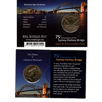 2007 75th Anniversary of the Sydney Harbour Bridge "C" Mintmark Uncirculated $1 RAMint Coin in Card