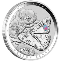 2026 Australian Opal Wings Meadow Argus 1oz Silver Proof Coin with Opal Insert The Coin Company Presentation Case & COA, front