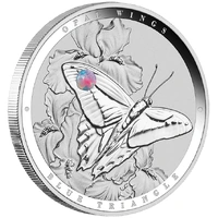 2026 Australian Opal Wings Blue Triangle Butterfly 1oz Silver Proof with Opal Insert $2 The Coin Company Presentation Case & COA, front