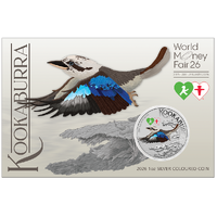 2026 Australian Kookaburra World Money Fair Berlin Double Ampelmann Privy 1oz Silver Coloured Perth Mint Coin in Card, front