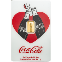 2026 Coca Cola Love 1g Gold Minted Bar PAMP Gift sleeve and numbered, front