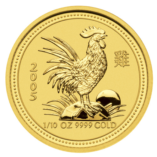2005 Australian Lunar Series I: Year of the Rooster 1/10 oz Gold Proof Perth Mint Presentation Case