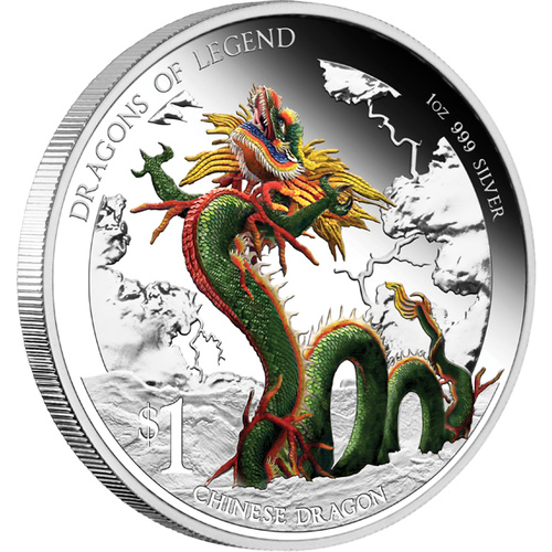 2012 Dragons of Legend Series: Chinese Dragon 1 oz Silver Proof $1 Perth Mint Presentation Case & COA