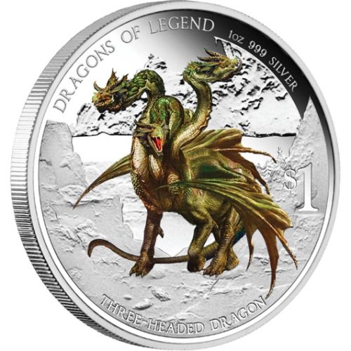 2013 Dragons of Legend Series: Three-Headed Dragon 1 oz Silver Proof $1 Perth Mint Presentation Case & COA