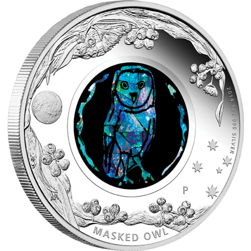 2014 Australian Opal Series Masked Owl 1 oz Silver Proof Perth Mint Presentation Case & COA