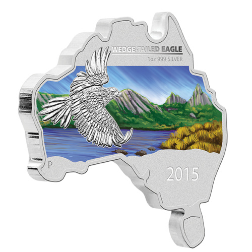 2015 Australian Map Shaped: Wedged-Tailed Eagle 1 oz Silver Proof Perth Mint