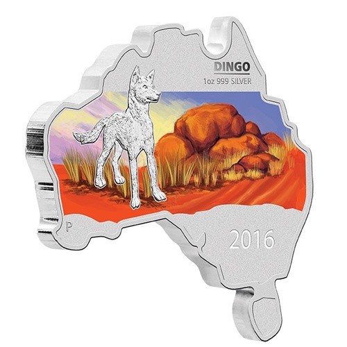 2016 Australian Map Shaped: Dingo 1 oz Silver Proof Perth Mint