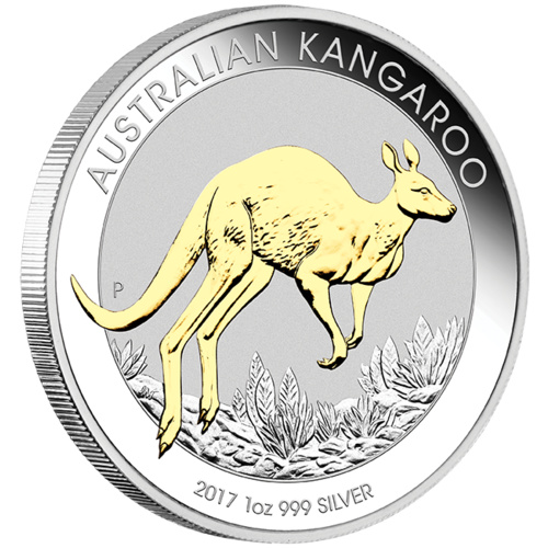 2017 Australian Kangaroo 1 oz Silver Gilded Perth Mint