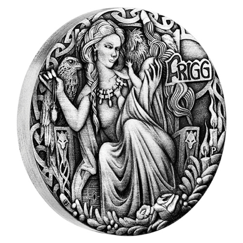 2017 Norse Goddesses: Frigg 2 oz Silver Antiqued High Relief Perth Mint