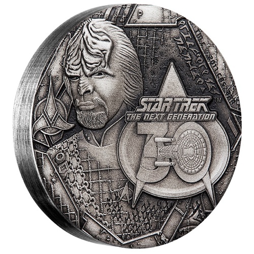 2017 Star Trek: The Next Generation - Lieutenant Commander Worf 2 oz Silver Antiqued Perth Mint