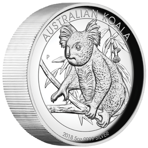 2018 Australian Koala 5 oz Silver High Relief Perth Mint Presentation Case & COA