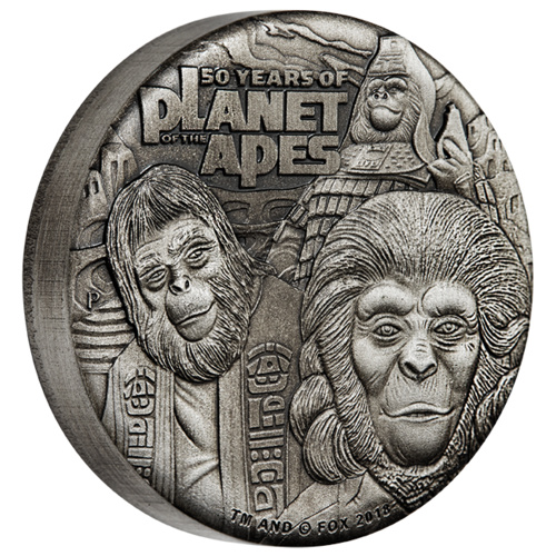 2018 Planet of the Apes 50th Anniversary 2 oz Silver Antiqued Proof Perth Mint