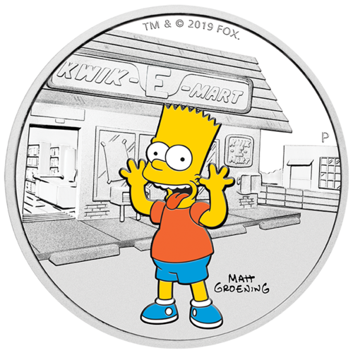 2019 The Simpsons Bart 1 oz Silver Proof Perth Mint COA & Presentation Case