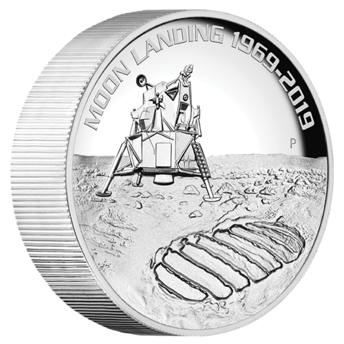 2019 50th Anniversary of the Moon Landing 5oz Silver High Relief Perth Mint Presentation Case & COA