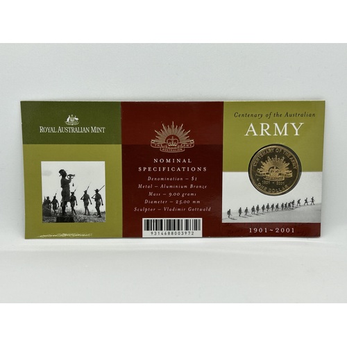2001 Centenary of the Australian Army "C" Mintmark Uncirculated $1 RAMint In Folder