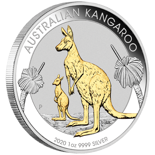 2020 Australian Kangaroo 1oz Silver Gilded Perth Mint Presentation Case & COA