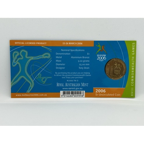 2006 Commonwealth Games Melbourne "M" Mintmark Uncirculated $1 RAMint Coin in Card