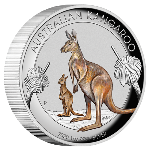 2020 Australian Kangaroo 1 oz Silver Coloured High Relief Perth Mint Presentation Case & COA