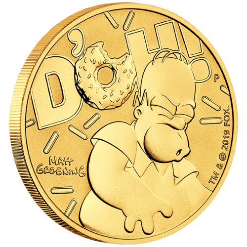 2020 The Simpsons Homer 1 oz Gold 99.99% Pure High Relief Perth Mint Coin in Card