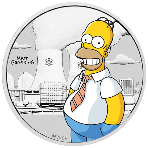 2020 The Simpsons: Homer 1/2 oz Silver Coloured Perth Mint Coin in Card