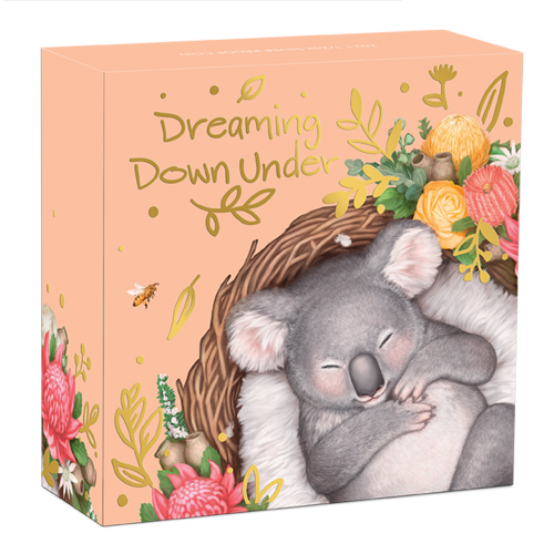 2021 Dreaming Down Under Koala 1/2 oz Silver Coloured Proof Perth Mint Presentation Case & COA