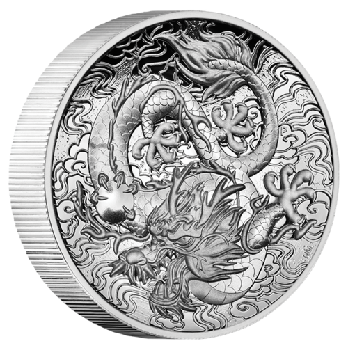 2021 Chinese Myths and Legends Dragon 2 oz Silver Proof High Relief Perth Mint Presentation Case & COA