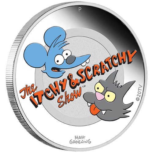 2021 The Simpsons Itchy & Scratchy 1 oz Silver Proof Perth Mint Presentation Case & COA
