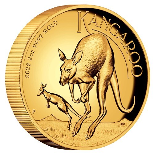 2022 Australian Kangaroo 2 oz Gold High Relief Proof Perth Mint Presentation Case & COA