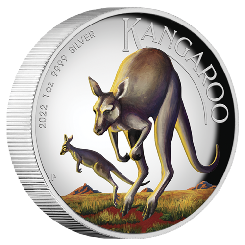2022 Australian Kangaroo 1oz Silver Coloured High Relief Coin Perth Mint Presentation Case & COA